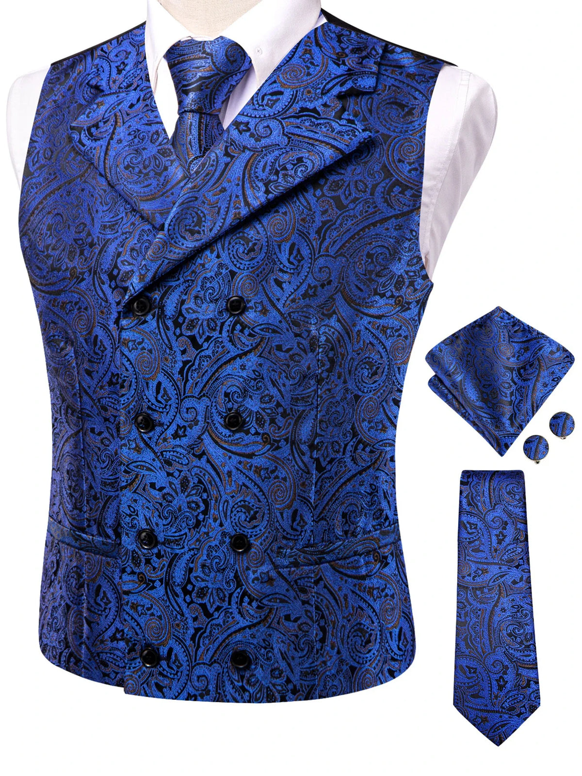 Men's Suit Vest Set Paisley Jacquard Double Breasted for Weddings and Formal Events