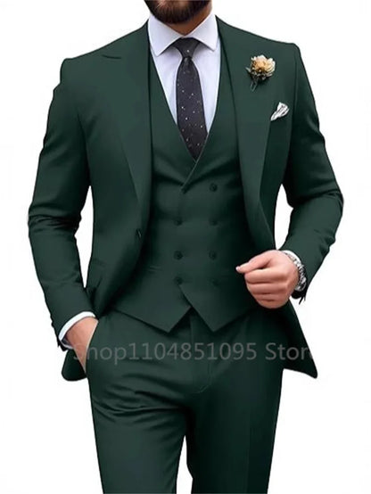 Costume de mariage beige 3 pièces pour homme, coupe slim, blazer, gilet et pantalon élégants, pour bal de promo ou cérémonie