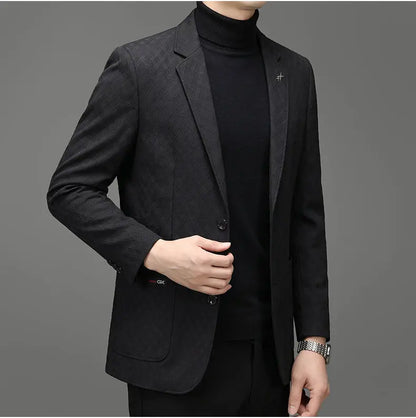 Men's Blazer Smart Casual Single-Breasted Suit Jacket for Business and Leisure – Brown, Khaki, Wine Red, Black
