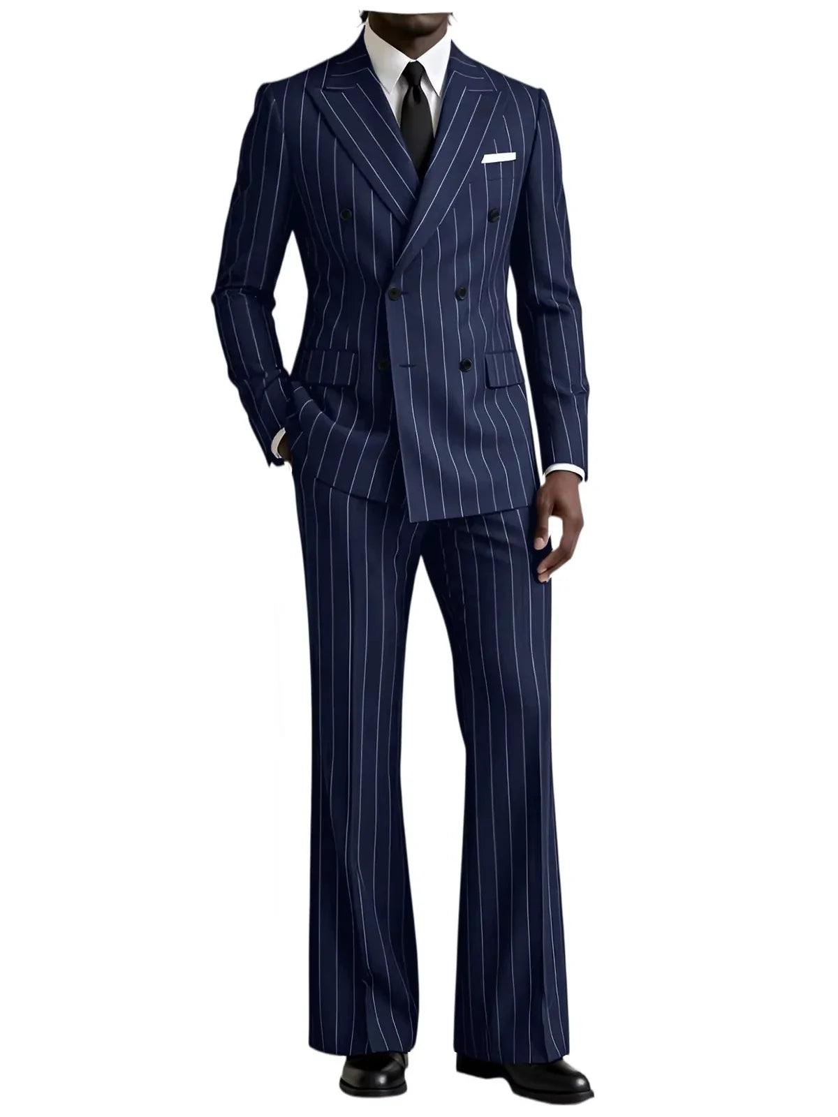Men's 2-Piece Double Breasted Striped Suit – Notched Lapel Tuxedo with Flare Trousers for Weddings & Formal Events