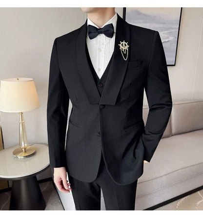 High Quality Casual Business Suit Set Men Slim Fit Social Wedding Groom Formal Set 3 Piece Set (jacket+vest+pant）men Clothing
