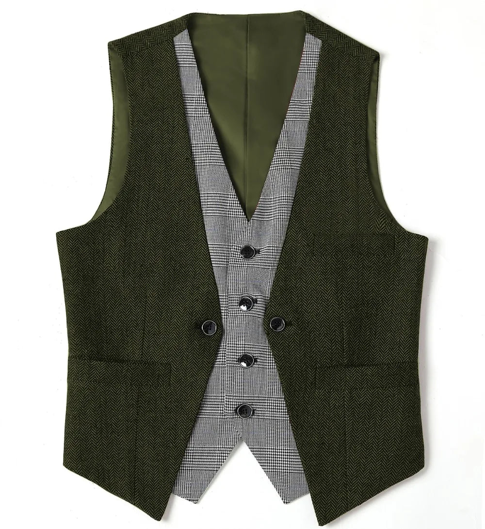 Men's Herringbone Vest – V-Neck Single Breasted Waistcoat for Weddings & Formal Events