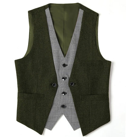 Men's Herringbone Vest – V-Neck Single Breasted Waistcoat for Weddings & Formal Events