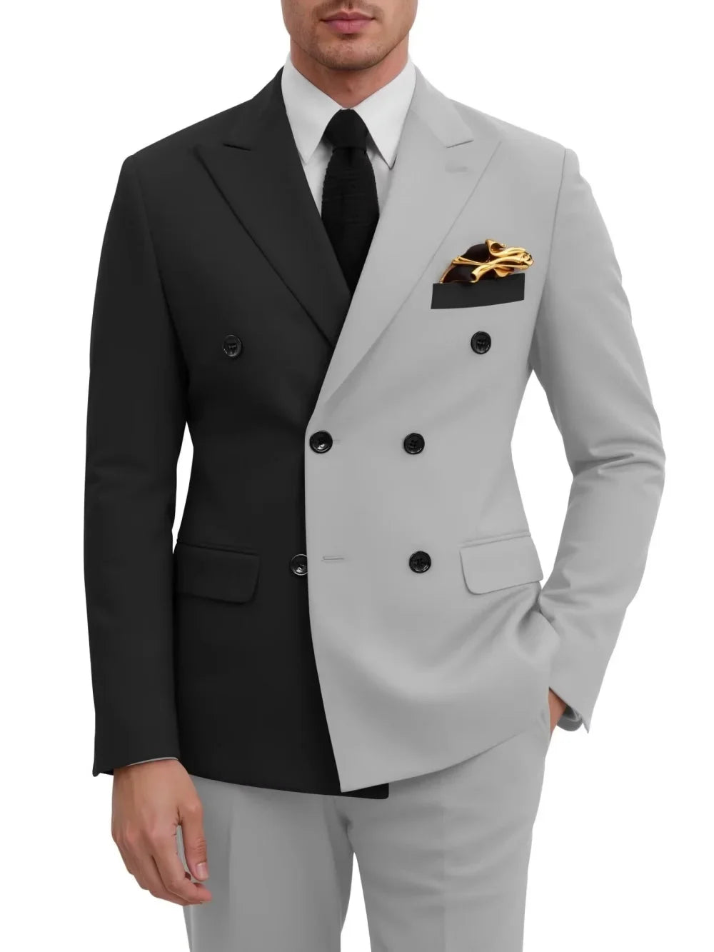 Fashion Contrast Man Suit Set 2 Pieces Jacket Pants Stage Performance Wear Premium Double Breasted Men's Tuxedo For Wedding