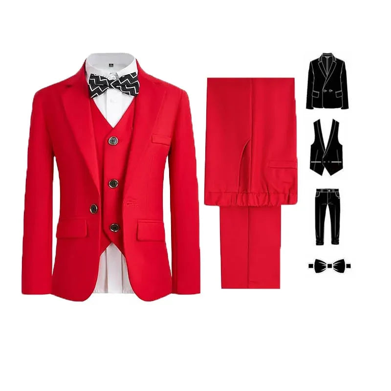 4Pieces/Set Jacket Vest Pants Bowtie Child White Piano Violin Dress Gentleman Kids Slim Prom Suit Boys Dance Performance Costume