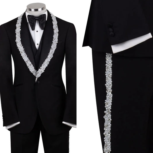 Modern Men's Suit 3 Pieces Blazer Vest Pants Business Formal Work Wear Wedding Groom Tuxedos Customized Costume Homme M6181