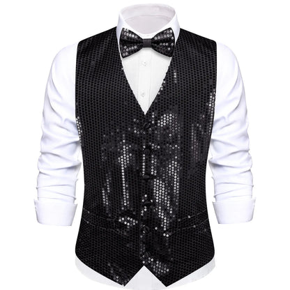 Men's Sequin Vest Waistcoat and Bow Tie Set for Weddings, Parties & Prom