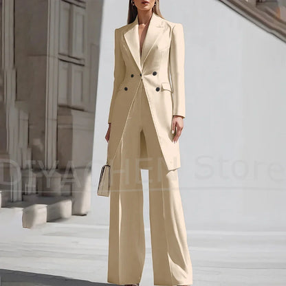 Luxury Women Pants Sets 2 Piece Chic Peak Lapel Double Breasted Outfit Fashion Elegant Daily Casual Party Office Lady Suits