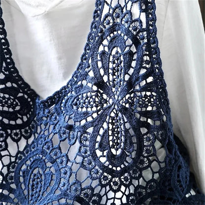 Summer Femme Lace Cotton Lined Vest Spring Women Fashion Knitted Crochet Sleeveless French Lady Hollow-out Sweater Waistcoat Top