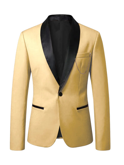 Men's Slim Fit Tuxedo Blazer Satin Shawl Collar One Button Formal Business Suit Jacket for Wedding Prom Party For Spring Summer