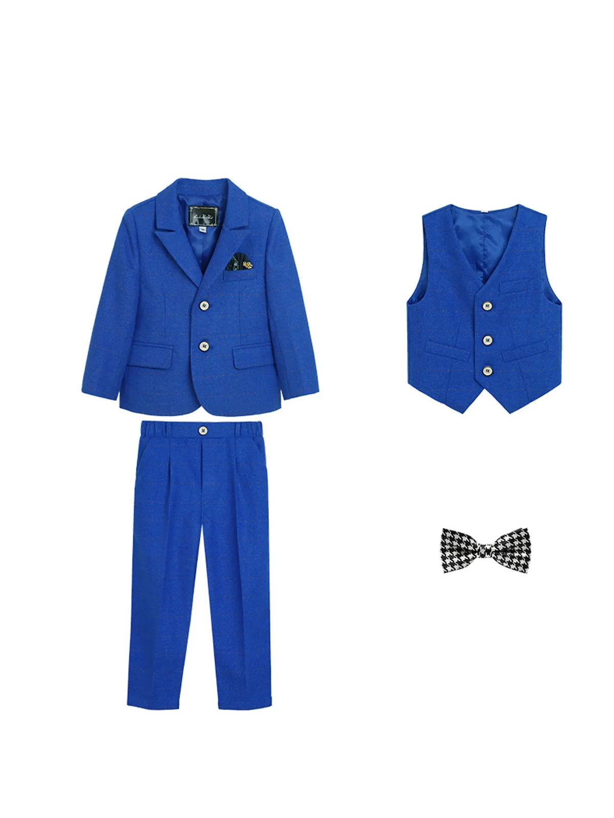 Gentleman Kids Blue 4Piece/Set Jacket Vest Pants Bowtie Photograph Suit Boys Piano Dress Children Graduation Performance Costume
