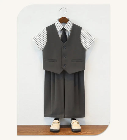 British Gentleman's Boys Vest Set Kids Formal Birthday Photography Suit Kindergarten Ceremony Performance Costume