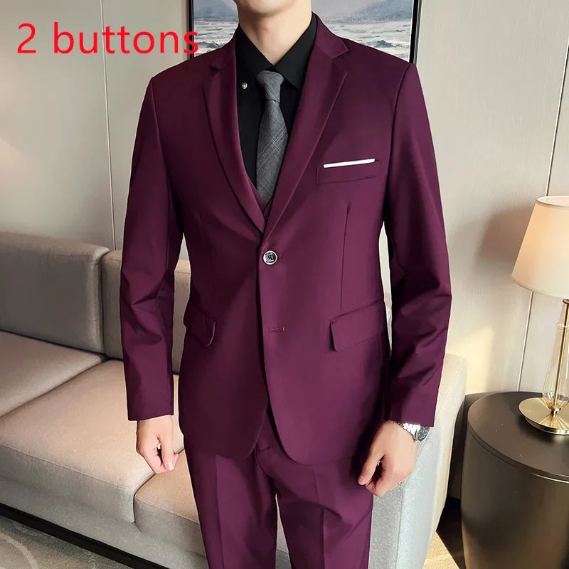 Men's Three-Piece Slim Fit Suit – Blazer, Vest, and Pants for Wedding, Business, and Formal Occasions