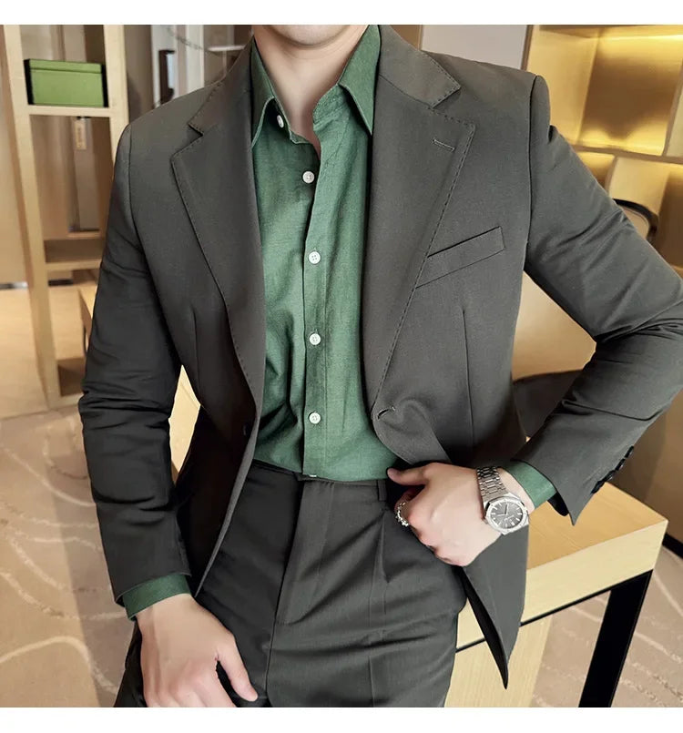 Tencel High Tech Fabric Men Spring Summer Thin Suits 2 Pieces (jacket+pants) Business Casual Office Wedding Groom Dress Suit