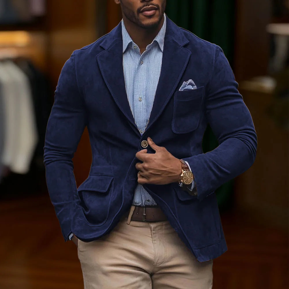 Chamois Leather Man Blazers Single Breasted Suit Jacket Men's Outdoor Casual Sports Slim Fit Coat  Wedding Part Prom Dinner Work