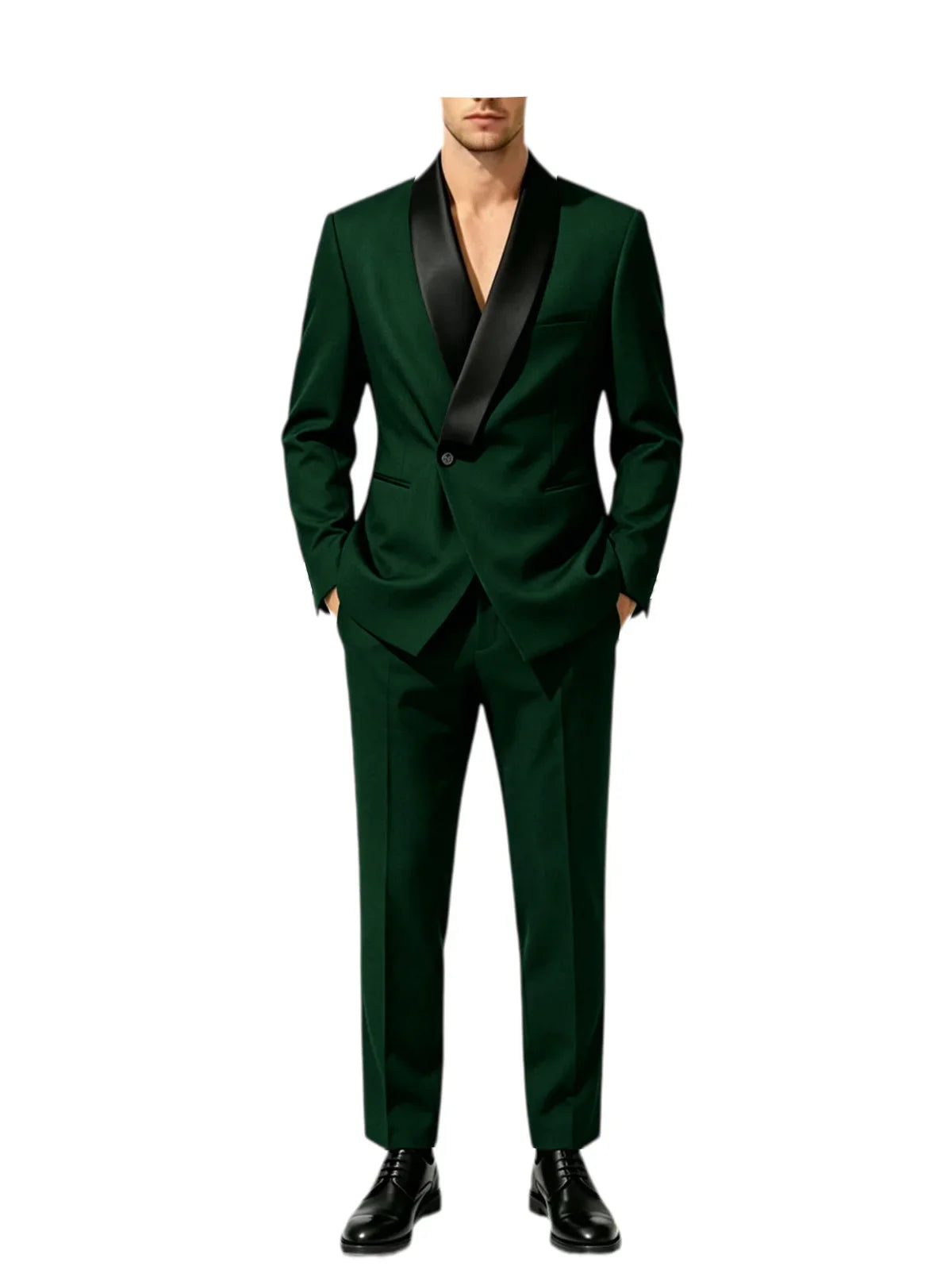 Men's Slim Fit Tuxedo Suit with Black Satin Shawl Lapel – 2-Piece Blazer & Pants for Wedding, Prom & Formal Events