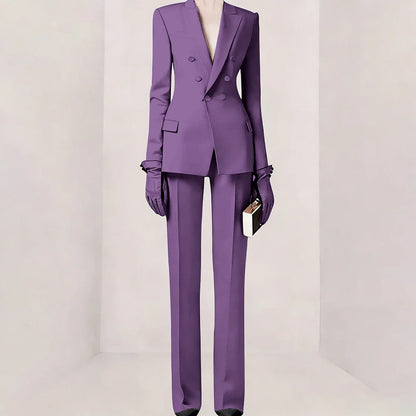 Purple Women Suit Double-breasted Peaked Lapel Two Pieces(Jacket+Pants) Modern Fashion Slim Business Office Lady Set Custom