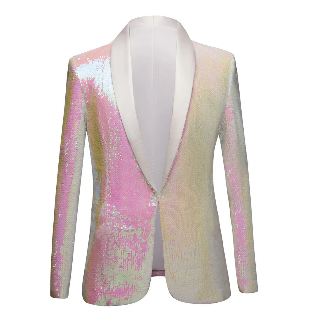 Luxury Stylish Men's Sequins Suit Jacket Pink White Shawl Collar Banquet Evening Celebrate Tuxedo Blazers Singer Host Costume