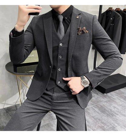 (Jacket +Vest+Pants) Plus Size 7XL-S Men Korean Slim Fit Groom Wedding Business Casual Tuxedo Mens Work Social Suit 3 Pieces