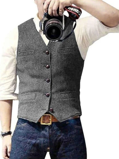 Men's Herringbone Vest – Single Breasted Formal Waistcoat for Business & Casual Wear