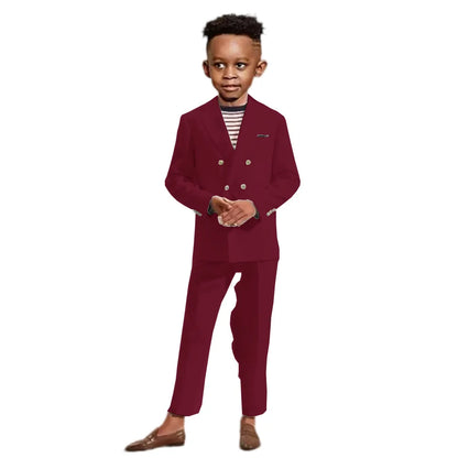 Double Breasted Kids Formal Suit Set 2 Pieces Jacket Pants Handsome Boys Solid Suits Wedding Guest Outfit Performance Tuxedo