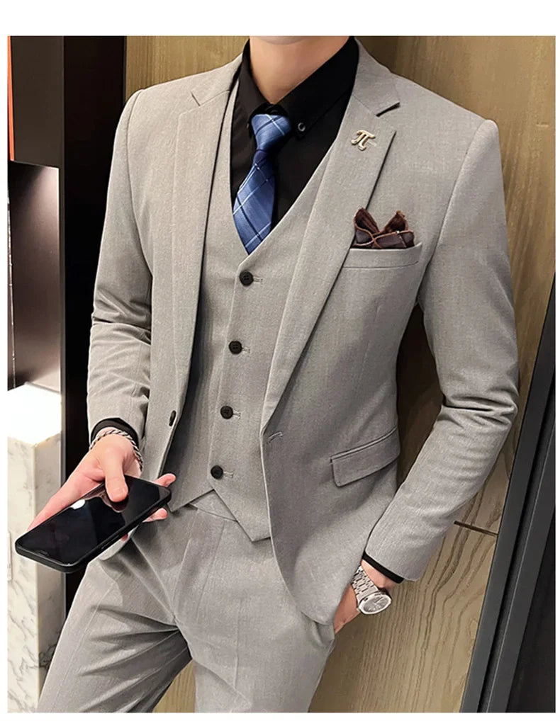 Men's 3-Piece Slim Fit Suit – Smart Casual Blazer, Vest & Pants for Business, Wedding & Formal Occasions