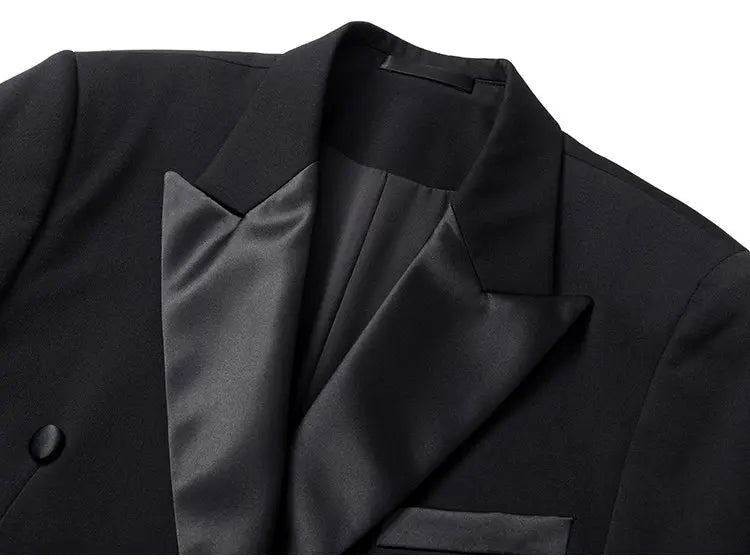 Patchwork Satin Double-breasted Designer Mens Black Blazer Hombre Elegant Groom Wedding Banquets Party Suits Jackets Coats 5XL