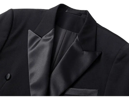 Patchwork Satin Double-breasted Designer Mens Black Blazer Hombre Elegant Groom Wedding Banquets Party Suits Jackets Coats 5XL