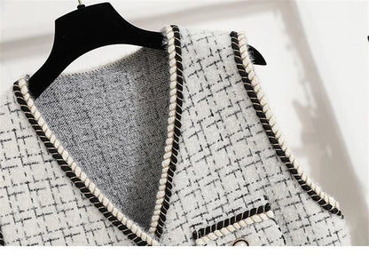 Women's Contrast Knitted Vest New Autumn Short Sleeveless Jacket V-neck Single Breasted Waistcoat Female Coats Chaleco Mujer