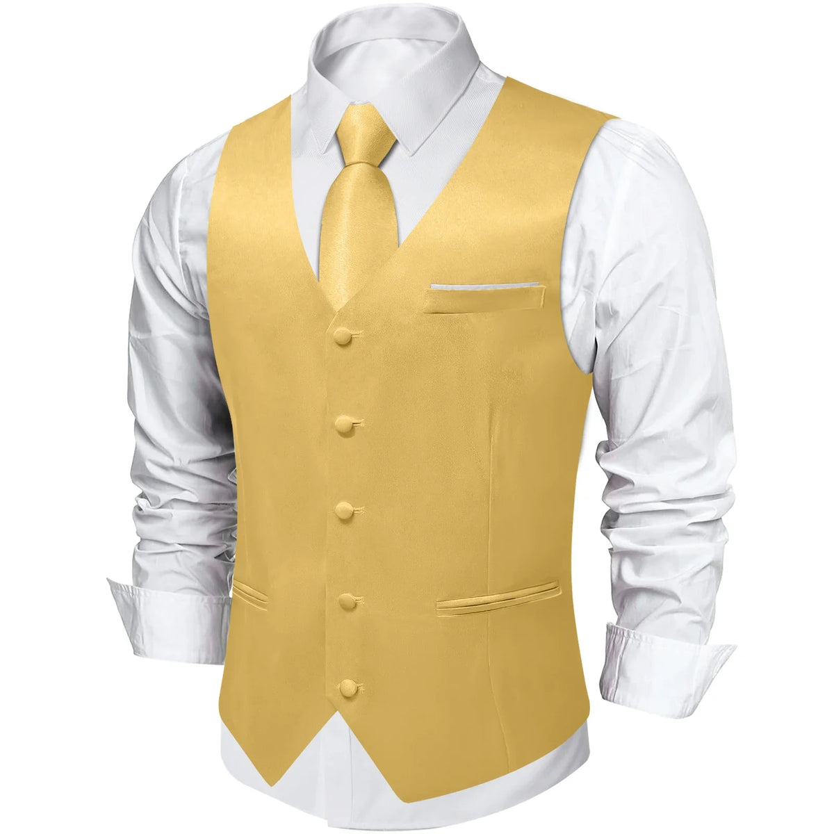 Men's Satin Suit Vest Set with Tie Handkerchief and Cufflinks for Wedding and Prom