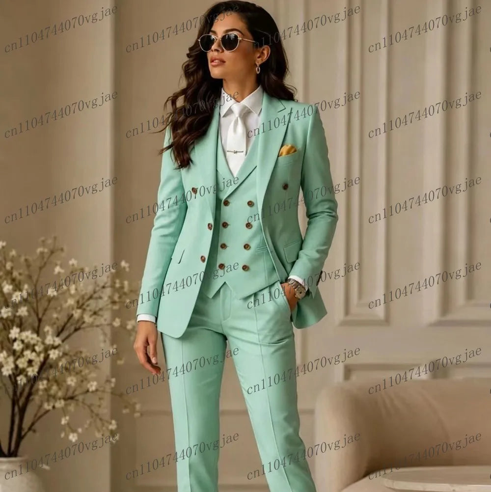 Mint Green Formal Business Women Suit Wedding Party Prom Ladies Mother Girl Tuxedos Costume 3 Piece Set Blazer Vest Pants