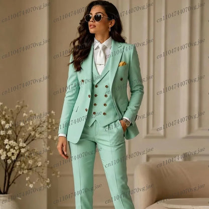 Mint Green Formal Business Women Suit Wedding Party Prom Ladies Mother Girl Tuxedos Costume 3 Piece Set Blazer Vest Pants