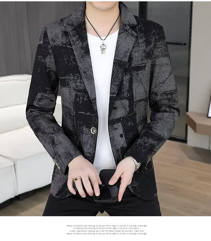 Blazer Men's Business Gentleman Wedding Fashion Versatile Trendsetter Comfortable To Wear Best Man Print Slim and Casual Blazer