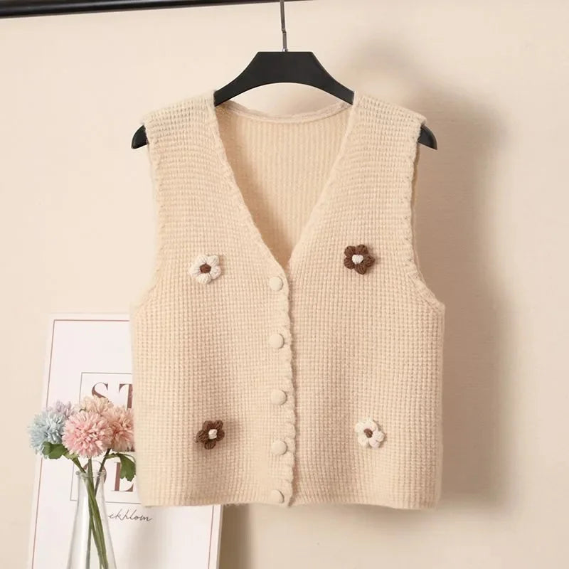 Women Knitted Tank Top Autumn New Sweet And Fresh Short Loose Sleeveless Sweater Cardigan Women's Knitted Vest