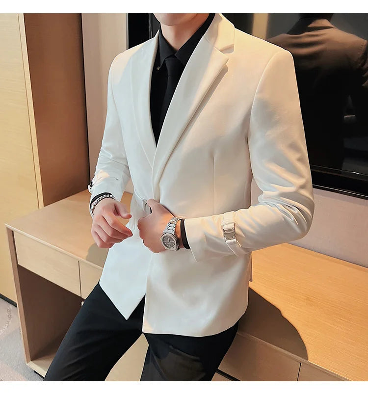 Men's Slim Fit Blazer Metal Buckle Decoration Smart Casual Wedding Party Jacket