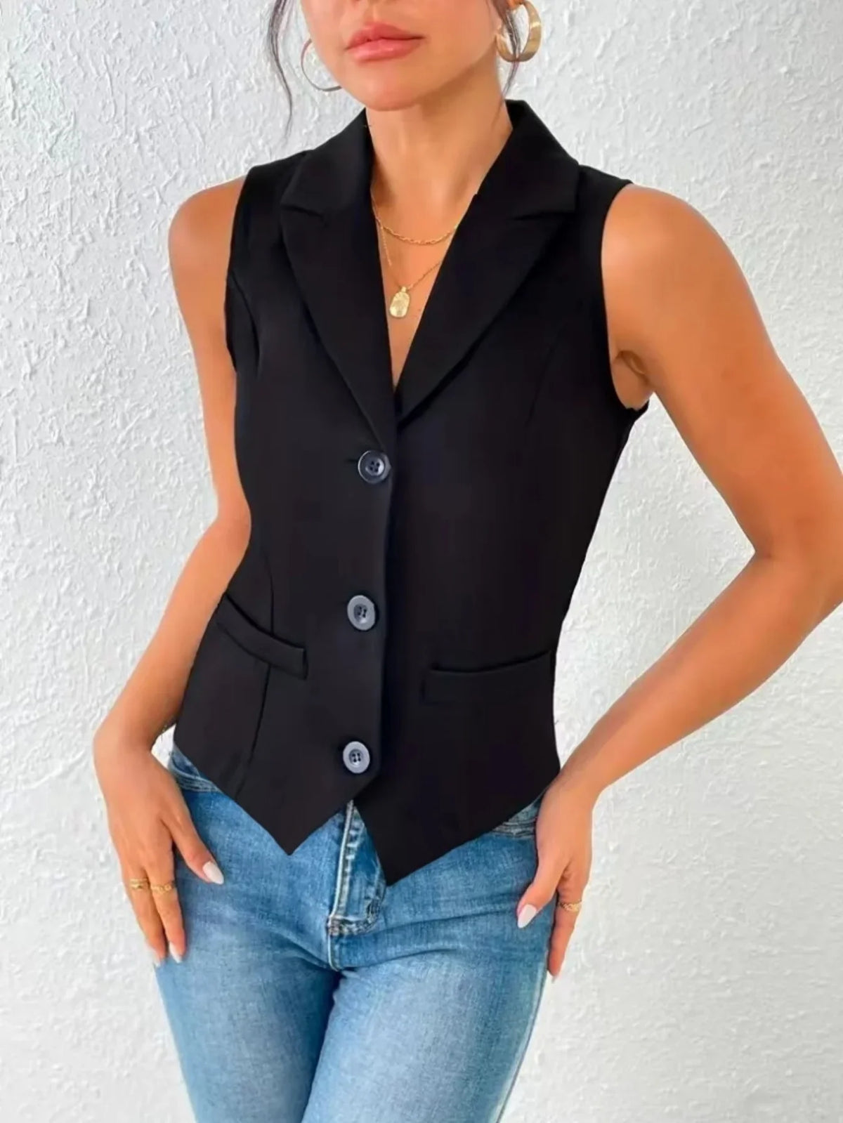 Women's Elegant Sleeveless Blazer Vest Formal Lapel Collar Single-Breasted Office Work Waistcoat Professional Business Suit Vest