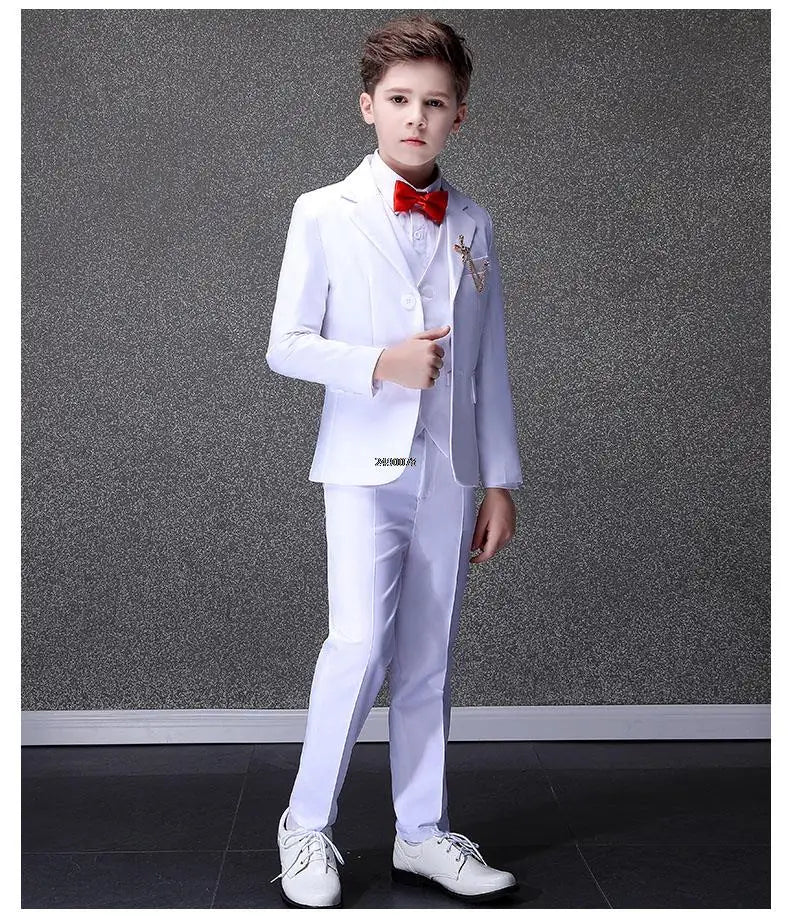 Boys Formal Suit Set White Single Breasted Kids Wedding Tuxedo