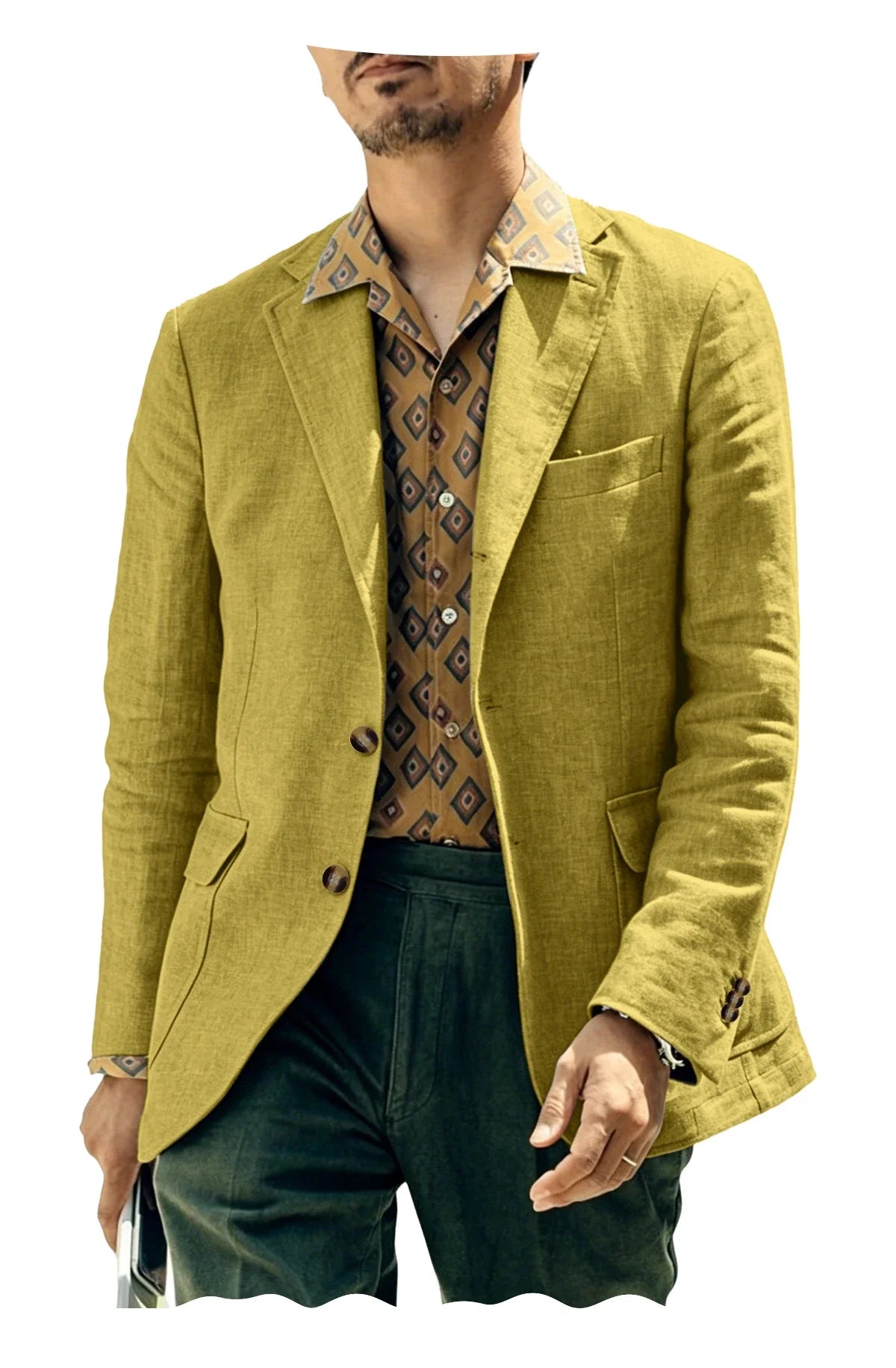 Men's Linen Blazer Single Breasted 2-Button Notched Lapel Slim Fit for Summer Wedding