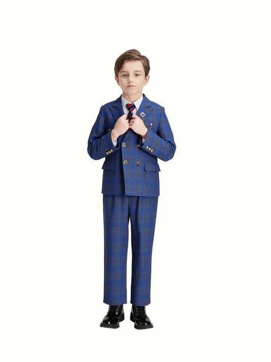 Boys Formal Wedding Birthday Prom Suit Set With Jacket Vest Pants Tie Brooch Children's Piano Host Speech Performance Costume