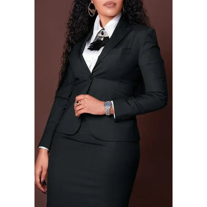 Woman Suits Two Piece Fashion Peak Lapel One Button Blazer with Skirts Elegant Business Casual Formal Office Lady Suits