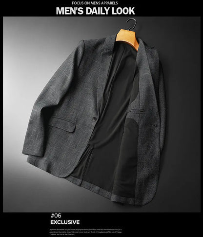 Spring Autumn Classic Checkered Suit Jacket Men Slim Fit Casual Business Office Uniform Formal Jacket Wedding Groom Men Blazers