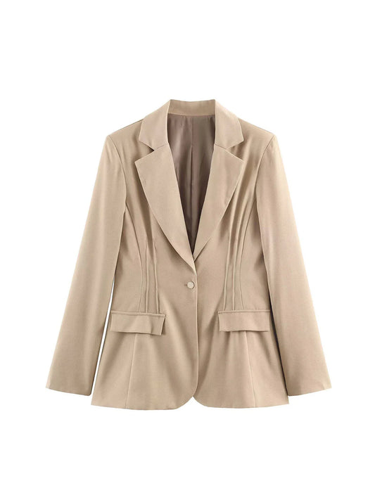 Women's Khaki Blazer Jacket Y2k 2000s Vintage Office Ladies Suit Coat Long Sleeve Single Breasted Oversize Outerwear Autumn 2026