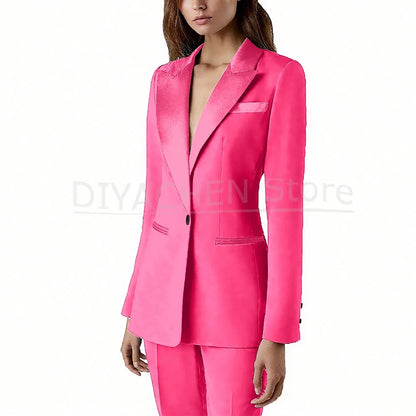 Pants Sets 2 Piece Fashion Satin Peak Lapel Single Button Solid Color Outfits Chic Casual Slim Daily Office Women's Suit