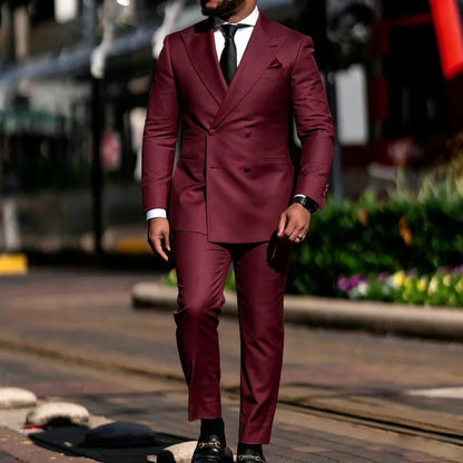 Men Suit Yellow 2 Pieces Double Breasted Solid With Lapel For Wedding Groom Banquet Party Prom Business Work Office Jacket Pants