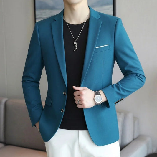 Men's Slim Fit Blazer – Single Button Notched Lapel Formal Suit Jacket for Wedding & Party