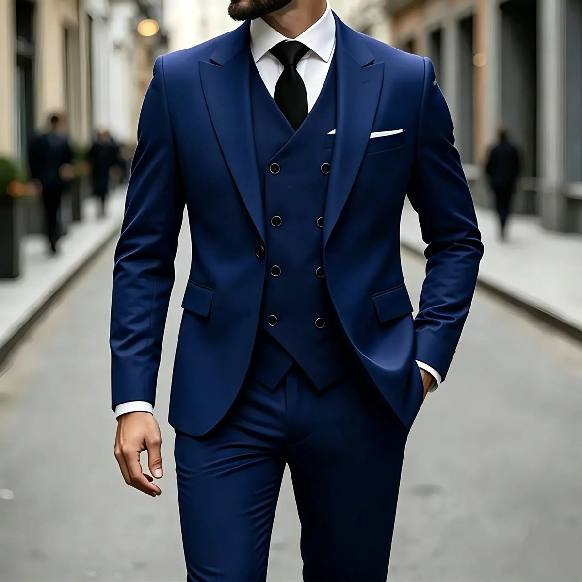 Men’s Business Formal Suit Set, Slim‑Fit Evening Tuxedo 3‑Piece Vest & Trousers for Groom & Groomsmen Wedding Party