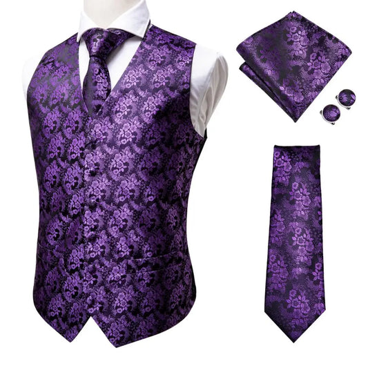 Men's Vest Suit Set – Blue Paisley Silk Waistcoat for Wedding & Formal Occasions