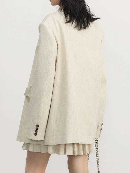 Women Blazers Loose Texture Twill Suit Coat Office Ladies Double-breasted Overcoat Female Jacket Spring Autumn 2025