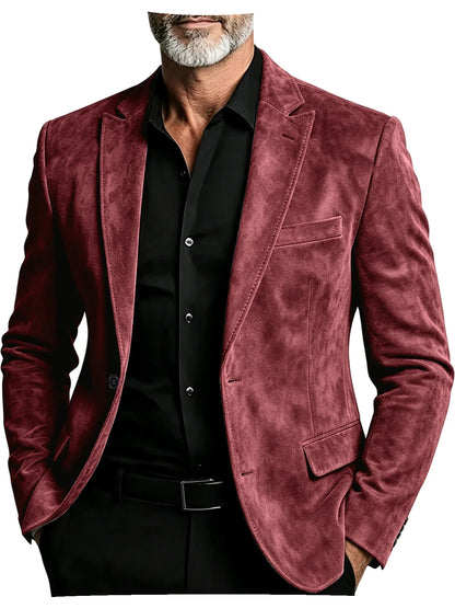 Luxury Men's Suede Blazer Notched Lapel Casual Business Sport Coat Slim Fit Gentleman Formal Wedding Office Suit Jacket Autumn