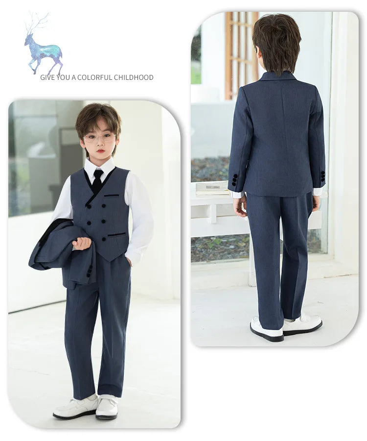 Boys Fashion Blazer Jacket Waistcoat Pants Wedding Suits Kids Morning Coat Formal Dress Children Tuxedos Toddler Clothes Sets
